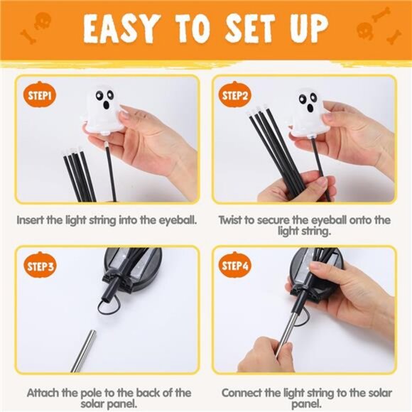 Halloween Decorations Outdoor Solar Cute Ghost Lights, 2 Pcs 12LEDs Solar - Picture 7 of 8
